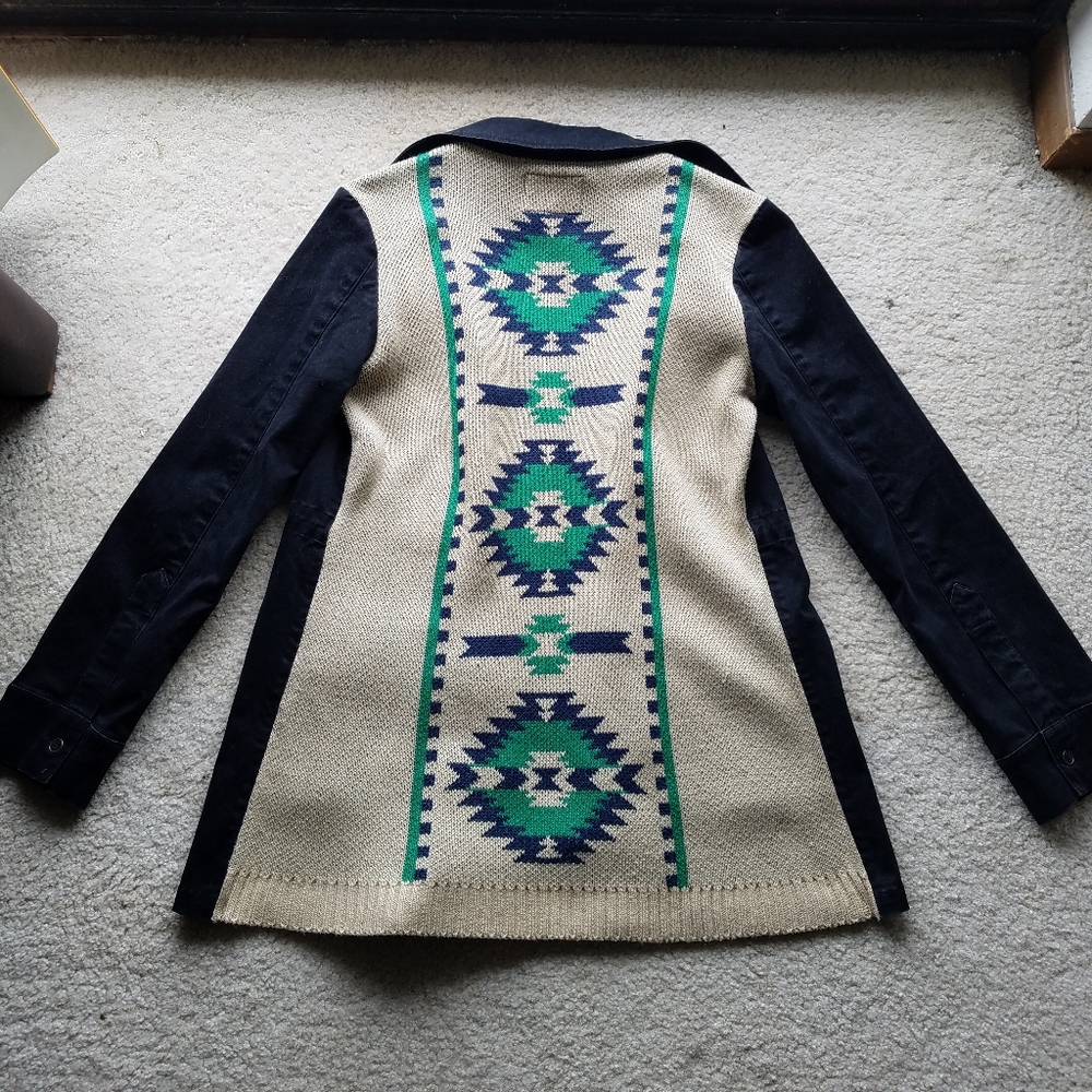 evette & k vintage inspired sweater black chambray button up military jacket sm - Picture 4 of 6